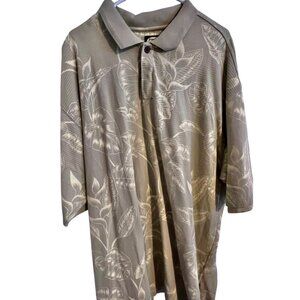 Tommy Bahama Tropical Leaf Print Short Sleeve Polo Shirt Beige And Olive XXL
